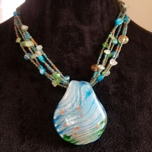 Handmade glass and beaded pendant necklace